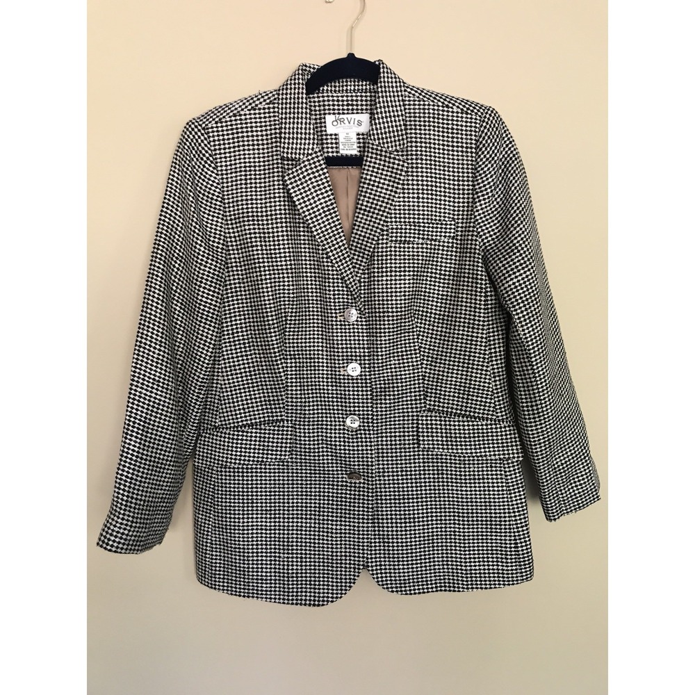 Orvis Womens Blazer Jacket Long Sleeves Silk Lined Houndstooth Size 10 USA Made